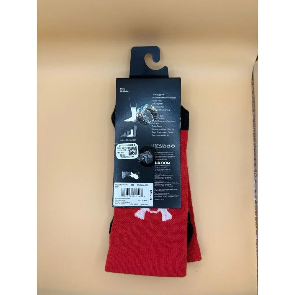 1 Pair Under Armour MD UA Team Crew‎ Socks Men Sz Men 7-8.5 Women 6-10 Red